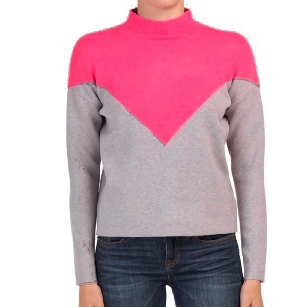 Cynthia Rowley Hot Pink/ Grey Color Block Cowl Neck Sweater